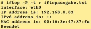 Abbildung 2: Rufen Sie Iftop mit der Option <code>-t</code> auf, startet das Tool ohne Ncurses-Oberfläche. Das erlaubt es, die Daten in eine Datei umzuleiten.