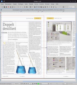 Abbildung 2: Das Desktop-Publishing-Programm Scribus bindet Fotos ein, f&uuml;gt grafische Elemente hinzu und beherrscht Blocksatz pr&auml;ziser als eine Textverarbeitung.