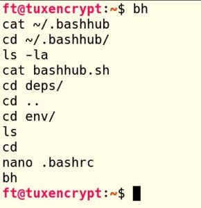 Abbildung 4: Ohne Parameter zeigt der Befehl <code>bh</code> die&nbsp;100 zuletzt eingegebenen Befehle. Nach einer ersten Erkundung waren es bei uns nur 11&nbsp;Kommandos.