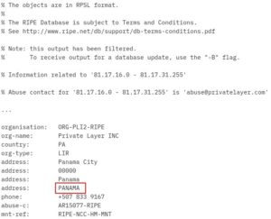 Abbildung 4: Ein Auszug des Whois-Eintrags enthüllt die Herkunft des Bots (oder Clients?).