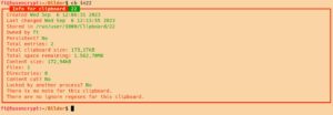 Abbildung 4: Alle verf&uuml;gbaren Informationen &uuml;ber ein Clipboard von der Erstellung &uuml;ber die letzte &Auml;nderung bis zur Gr&ouml;&szlig;e und weiteren Eigenschaften listet die Aktion <code>info</code> auf.