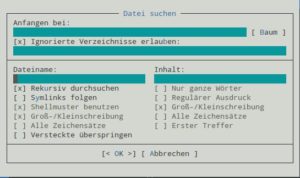 Abbildung 5: Der Midnight Commander beherrscht eine detaillierte Suche.