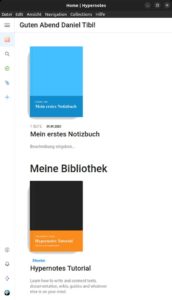 Abbildung 1: Das Hauptfenster von Hypernotes gestaltet sich &uuml;bersichtlich. Im Zentrum stehen die Notizb&uuml;cher, wovon die App zwei mitliefert, darunter ein Tutorial.