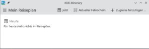 Abbildung 1: Die Oberfläche von KDE Itinerary wirkt nach dem ersten Start ungewöhnlich leer.