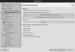 Abbildung 2: Ein Klick auf <span class="ui-element">Werkzeugeinstellungen jetzt auf Vorgabewerte setzen</span> setzt die Anpassungen bei allen Werkzeugen wieder zur&uuml;ck.