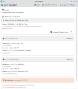 Abbildung 2: KDE Itinerary versorgt Sie auch mit weitergehenden Informationen, etwa zu Einreisebestimmungen.