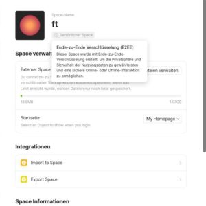 Abbildung 3: Der eigene Space verwaltet alle in Anytype eingestellten Daten, Inhalte, deren Beziehungen untereinander und die Konfiguration.