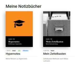 Abbildung 4: Notizb&uuml;cher lassen sich personalisieren und in Ordner einsortieren. An dem Label <span class="ui-element">&Ouml;ffentlich</span> beim linken Notizbuch sehen Sie, dass es &uuml;ber einen Link &ouml;ffentlich zug&auml;nglich gemacht wurde.