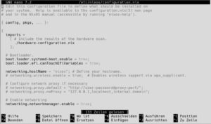 Abbildung 5: Am Anfang der Datei <code>configuration.nix</code> lassen sich weitere, vom Anwender erstellte Konfigurationsdateien einbinden. Standardmäßig wird dort nur die Hardwarekonfiguration geladen.