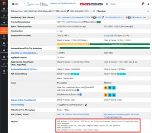 Abbildung 6: Im Payload-Feld des FTP-Flows können Sie die Zugangsdaten für den FTP-Server auslesen.