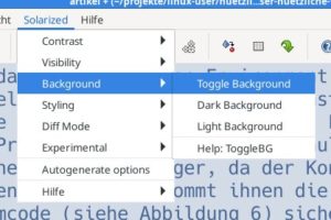 Abbildung 7: Das Auswahlmenü zum Plugin Solarized befindet sich nicht besonders prominent untergebracht in der Menüleiste.