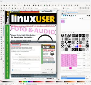 Abbildung 8: Über dem sogenannten internen Import öffnet Inkscape PDF-Dokumente als strukturierte Zeichnung aus einzeln bearbeitbaren Elementen, inklusive editierbarem Text.