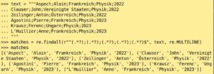 Abbildung 1: Mithilfe von <code>findall()</code> lasse ich mir Named Groups ausgeben.