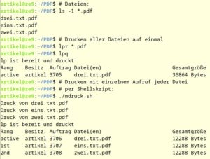 Abbildung 1: Druckjobs mit mehreren Dateien lassen sich am St&uuml;ck (oben) oder per Skript in Scheiben (unten) starten.