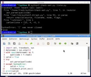 Abbildung 2: Schl&auml;gt die Syntaxpr&uuml;fung durch das Modul Ast fehl, lautet die Ausgabe am Ende <code>False</code>.