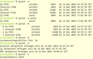 Abbildung 4: Mit Lpstat holen Sie ausf&uuml;hrliche Informationen &uuml;ber alle Druckauftr&auml;ge ein.