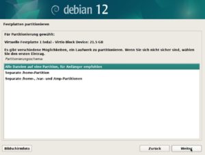 Abbildung 5: Der anfangs rein textbasierte Installer erhielt mit Debian 4 Etch 2007 ein grafisches GTK-Frontend. Zudem wurde das Partitionierungstool Parted integriert.