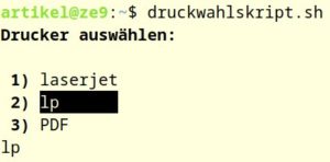 Abbildung 7: Einfache Druckerauswahl mit Smenu.