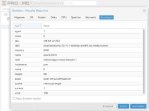 Abbildung 7: Proxmox zeigt eine Zusammenfassung für die neue VM an.