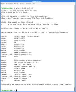 Abbildung 1: So sieht die Whois-Ausgabe zu einer IP-Adresse aus.