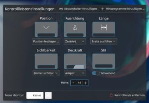 Abbildung 5: Die Konfiguration der Bedienleiste war in Plasma&nbsp;5 recht fehlertr&auml;chtig, besonders beim ersten Mal. Mit Plasma&nbsp;6 kommt jetzt eine &uuml;bersichtliche Einstellungsseite zum Zug.
