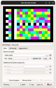 Abbildung 5: Ultracode nutzt Farbe als zus&auml;tzliche Dimension, um mehr Informationen auf kleinerer Fl&auml;che zu speichern. Zurzeit ist dieser Codetyp allerdings noch nicht sehr verbreitet.