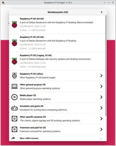 Abbildung 1: Der Raspberry&nbsp;Pi Imager erleichtert die Auswahl des Betriebssystems sowie dessen Vorkonfiguration und Installation mit sinnvollen Vorgaben.
