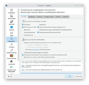 Abbildung 1: Um in Digikam Metadaten zu bearbeiten, gilt es, in den Programmeinstellungen mehrere Optionen zu aktivieren.
