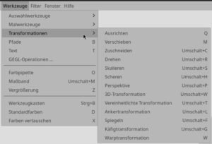 Abbildung 1: Eine &Uuml;bersicht der verf&uuml;gbaren Transformationswerkzeuge samt den zugeh&ouml;rigen Tastaturk&uuml;rzeln finden Sie unter <span class="ui-element">Werkzeuge</span>&nbsp;| <span class="ui-element">Transformationen</span>.