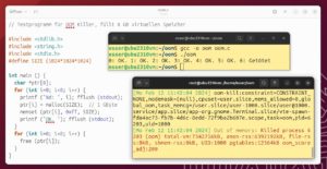 Abbildung 1: Ein Testprogramm l&ouml;st in einer VM mit 8&nbsp;GByte RAM ohne Swap den OOM Killer aus.