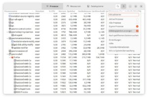 Abbildung 3: Aktivieren Sie die Anzeige der Abh&auml;ngigkeiten, dann sehen Sie den Prozessbaum. Hier erscheinen die Web-Content-Prozesse unterhalb von Firefox.