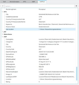 Abbildung 4: Nach erfolgreicher Georeferenzierung werden Ortsangaben als spezielle IPTC- und XMP-Tags in der Datei gespeichert.