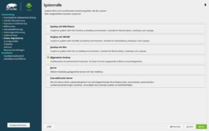Abbildung 4: Installieren Sie ein Leap-System mit KDE Plasma&nbsp;6 neu, w&auml;hlen Sie am besten die Option <span class="ui-element">Allgemeiner Desktop</span>: Das beschleunigt die Installation. Eine X-Term-Konsole, um den KDE-Desktop einzuspielen, findet sich sogar im IceWM-Startmen&uuml;.