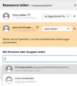 Abbildung 6: Passwörter lassen sich für andere Nutzer oder Gruppen zugänglich machen.