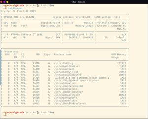 Abbildung 8: Das Tool Nvidia-smi gibt die Konfiguration der Nvidia-Grafikkarte aus.