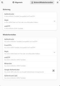 Abbildung 6: Kontodaten lassen sich in verschiedenen Formaten sichern und wiederherstellen.