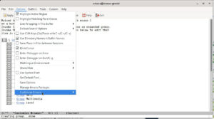 Abbildung 6: Emacs auf die eigenen Bedürfnisse anpassen, funktioniert über das Menü <span class="ui-element">Optionen</span>.