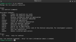 Abbildung 6: Android-APKs lassen sich unter Vanilla OS&nbsp;2 &uuml;ber Waydroid installieren und nutzen. Die dazu n&ouml;tigen Befehle zeigt <code>vso android</code>.