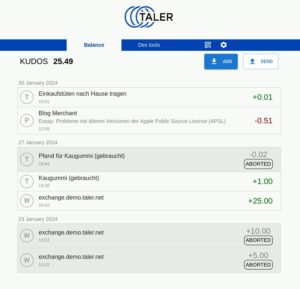 Abbildung 7: Erfolgte Transaktionen lassen sich zwar anzeigen, besitzen aber keinerlei rechtliche Beweiskraft.