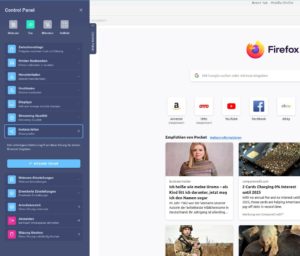 Abbildung 7: &Uuml;ber eine ausklappbare Kontrollleiste lassen sich Workspaces (hier Firefox) in vielerlei Hinsicht steuern. Sie k&ouml;nnen unter anderem Ressourcen des Hosts oder zus&auml;tzliche Displays einbinden.
