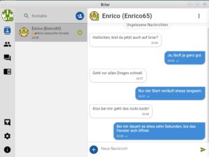 Abbildung 3: Chats werden in Briar sehr &uuml;bersichtlich farblich differenziert dargestellt.