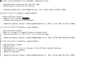 Abbildung 5: Der Auszug aus dem Changelog des Pakets XZ&nbsp;Utils aus Debian Unstable zeigt den Upload der Versionen&nbsp;5.6.0, 5.6.1&nbsp;und schlie&szlig;lich der reparierten Version.