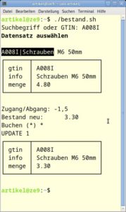 Abbildung 11: Buchungen erledigen Sie mit dem Skript <code>bestand.sh</code>.