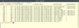 Abbildung 11: OpenSuse legt bei jeder Softwareinstallation oder Konfigurationsänderung automatisch mit YaST einen Systemschnappschuss an.