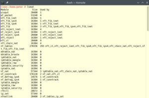Abbildung 13: Lsmod zeigt alle geladenen Kernel-Module ("Treiber") an.