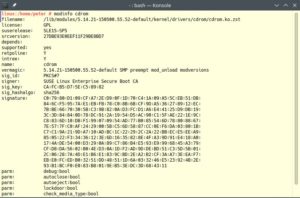 Abbildung 14: Modinfo nennt die Parameter, über die sich ein Kernel-Modul im Verzeichnis <code>/etc/modprobe.d/</code> konfigurieren lässt.