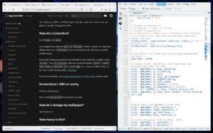 Abbildung 2: Tiling Compositors wie Hyprland erweisen sich unter anderem beim Bearbeiten von Konfigurationsdateien als praktisch, weil sie den Editor und die Dokumentation automatisch nebeneinander anzeigen.