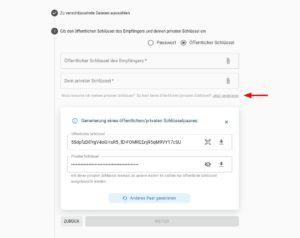 Abbildung 2: M&ouml;chten Sie Schl&uuml;ssel verwenden, so k&ouml;nnen Sie vorhandene Schl&uuml;ssel angeben oder ein neues Paar erstellen. Der Link zum Erstellen eines Schl&uuml;sselpaars ist dabei leicht zu &uuml;bersehen.