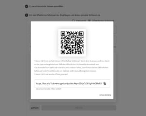 Abbildung 3: Nach dem Erstellen oder Eintragen der Schl&uuml;ssel l&auml;sst sich ein QR-Code des &ouml;ffentlichen Schl&uuml;ssels erstellen, den Sie an den Empf&auml;nger der Datei &uuml;bermitteln k&ouml;nnen.