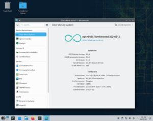Abbildung 4: Tumbleweed gl&auml;nzt mit w&ouml;chentlich versionsaktualisierter Software wie der KDE-Plasma-Version&nbsp;6.0.4.